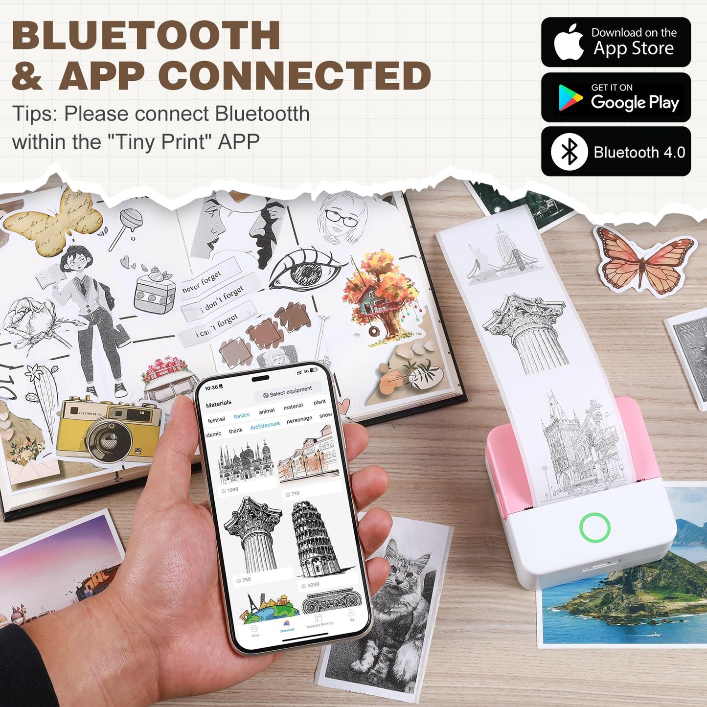 mini printer bluetooth can connect from phone and print pictures