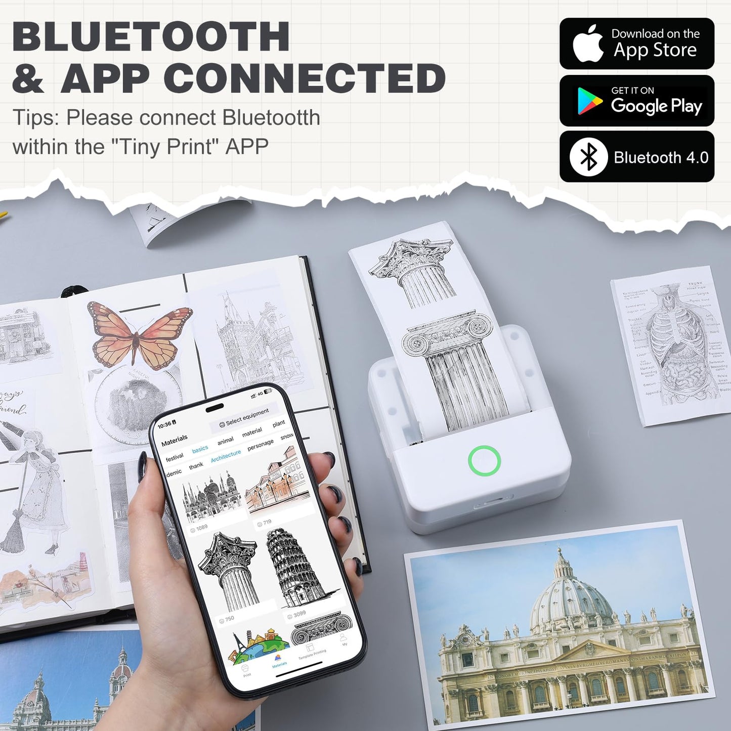 mini printer bluetooth can connect from phone and print pictures
