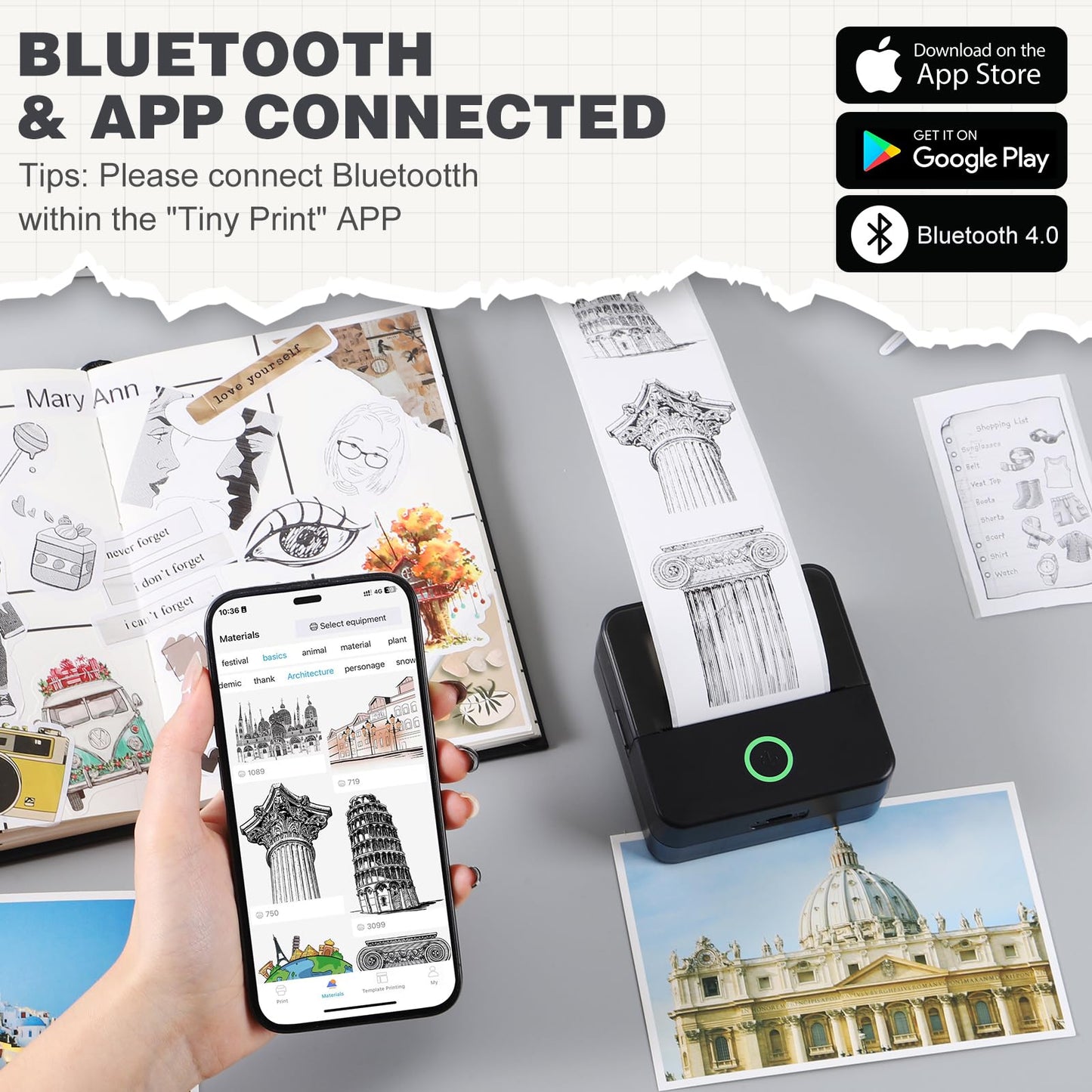 mini printer bluetooth can connect from phone and print pictures