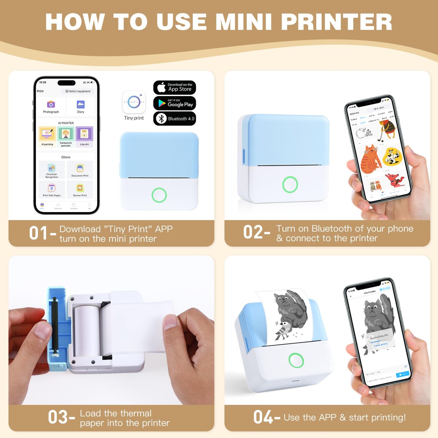 mini printer bluetooth can connect from phone and print pictures