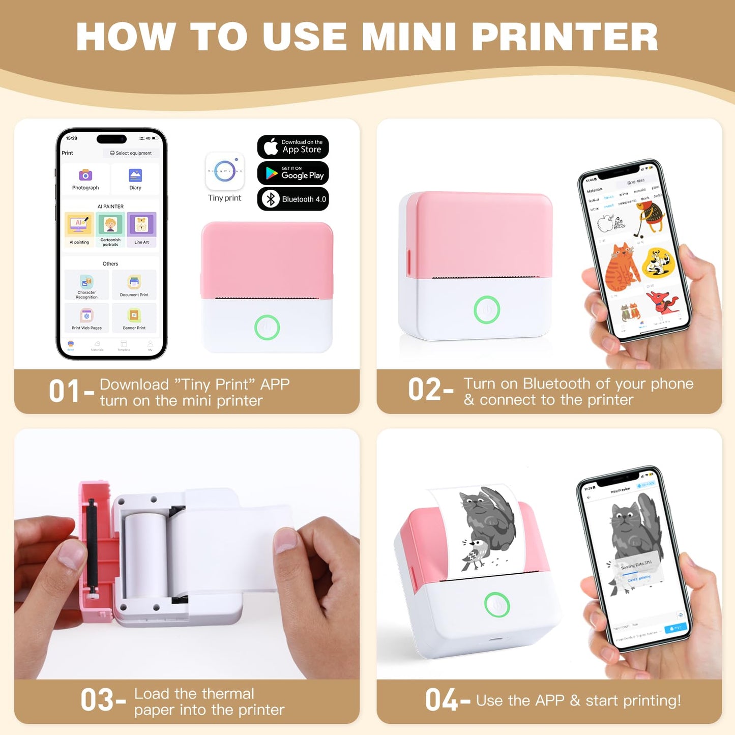mini printer bluetooth can connect from phone and print pictures