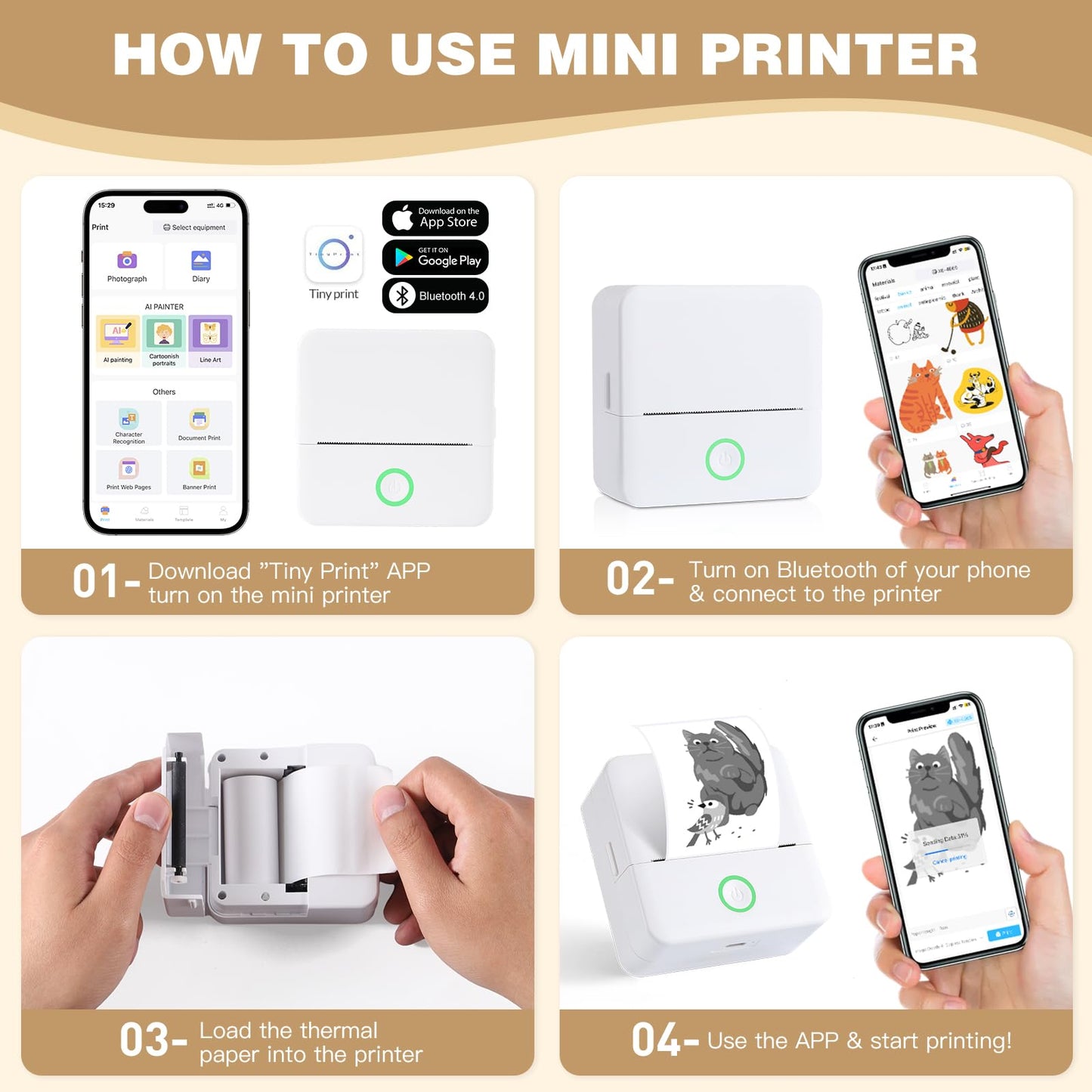 mini printer bluetooth can connect from phone and print pictures