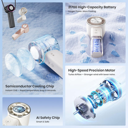 handheld mini fan with ice cooling 4 speeds adjustable personal fan