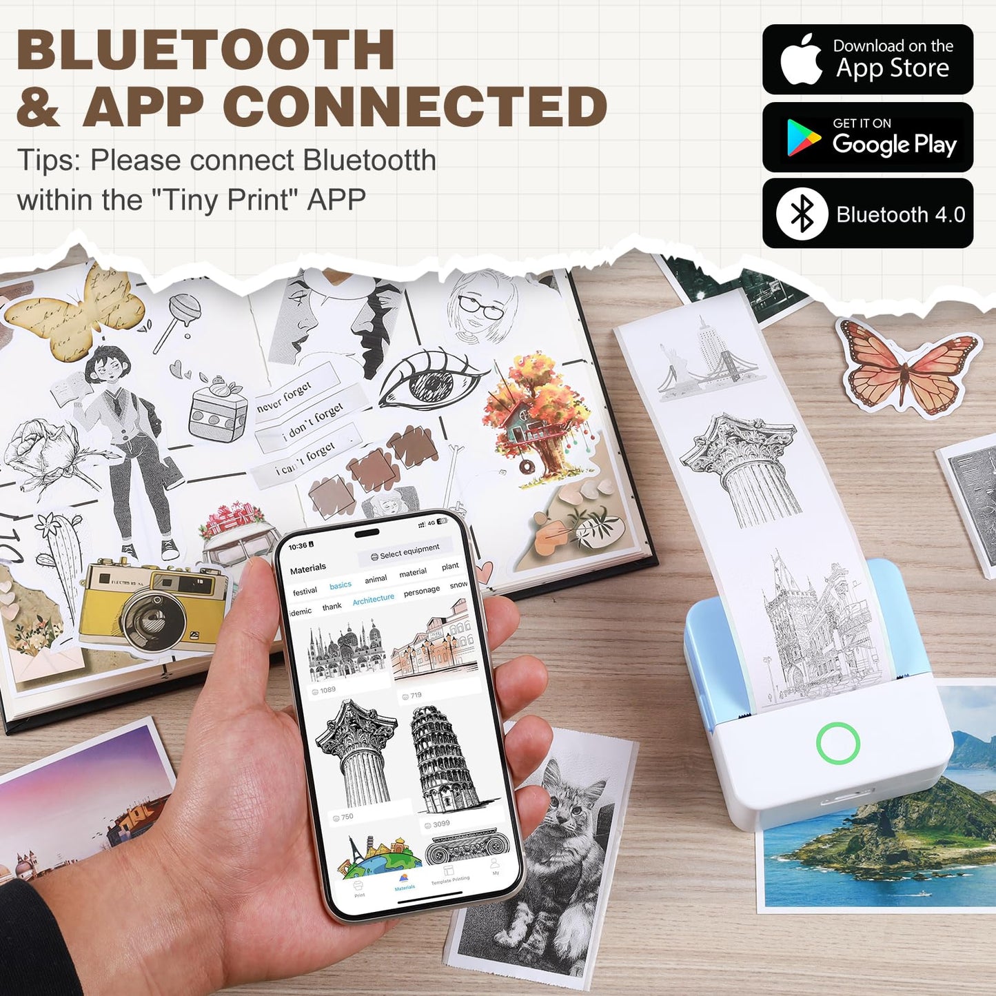 mini printer bluetooth can connect from phone and print pictures