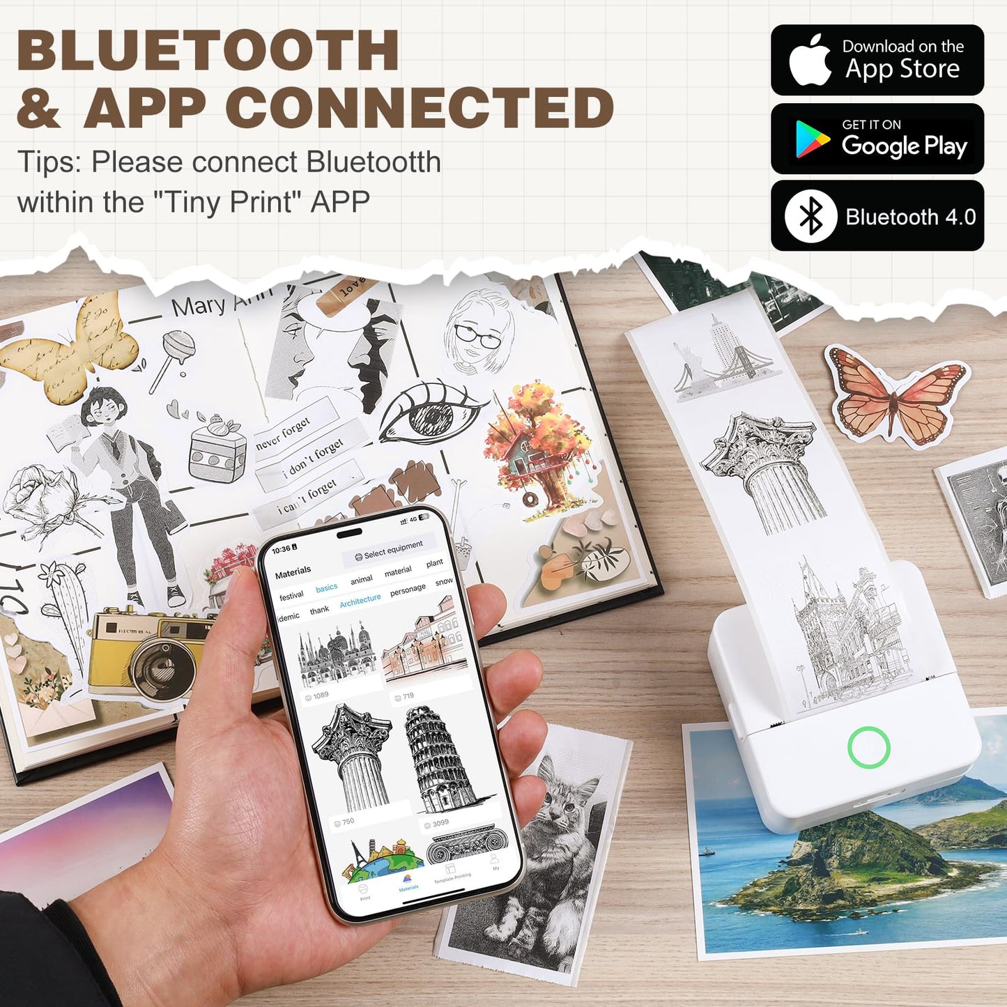mini printer bluetooth can connect from phone and print pictures